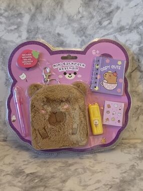 Caby Mini Backpack Keychain Kids Toy Set - Brown Plush Caby with Pink Accents